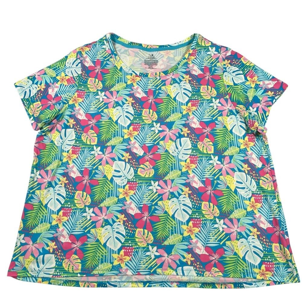 Secret Treasures Top Womens 2X 18W-20W Teal‎ Multicolor Floral Tropical